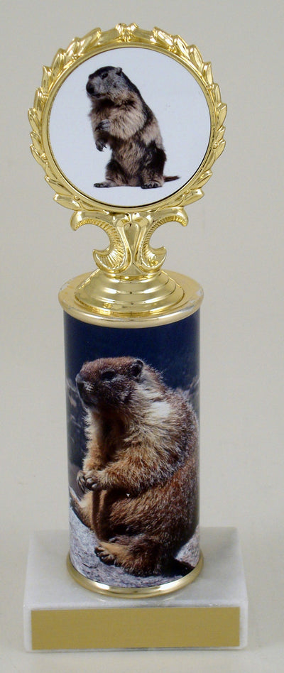 Groundhog Medallion Trophy With Column on Marble Base-Trophy-Schoppy's Since 1921