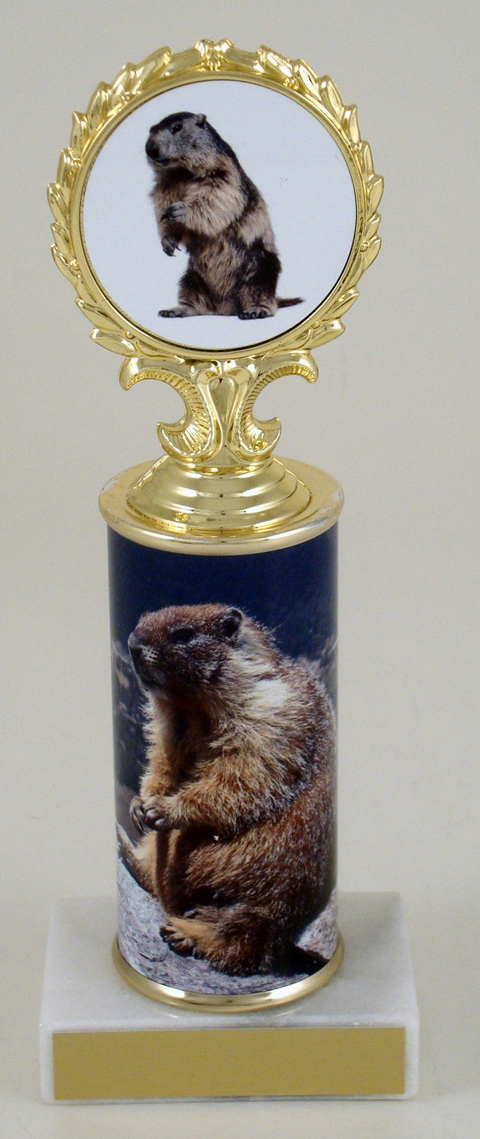 Groundhog Medallion Trophy With Column on Marble Base-Trophy-Schoppy&
