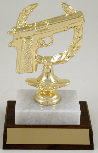 Handgun Figure On Marble Base with Wood Slant-Trophy-Schoppy's Since 1921