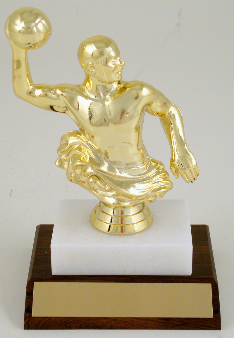Water Polo Player Trophy On Wood And Marble Base-Trophy-Schoppy&