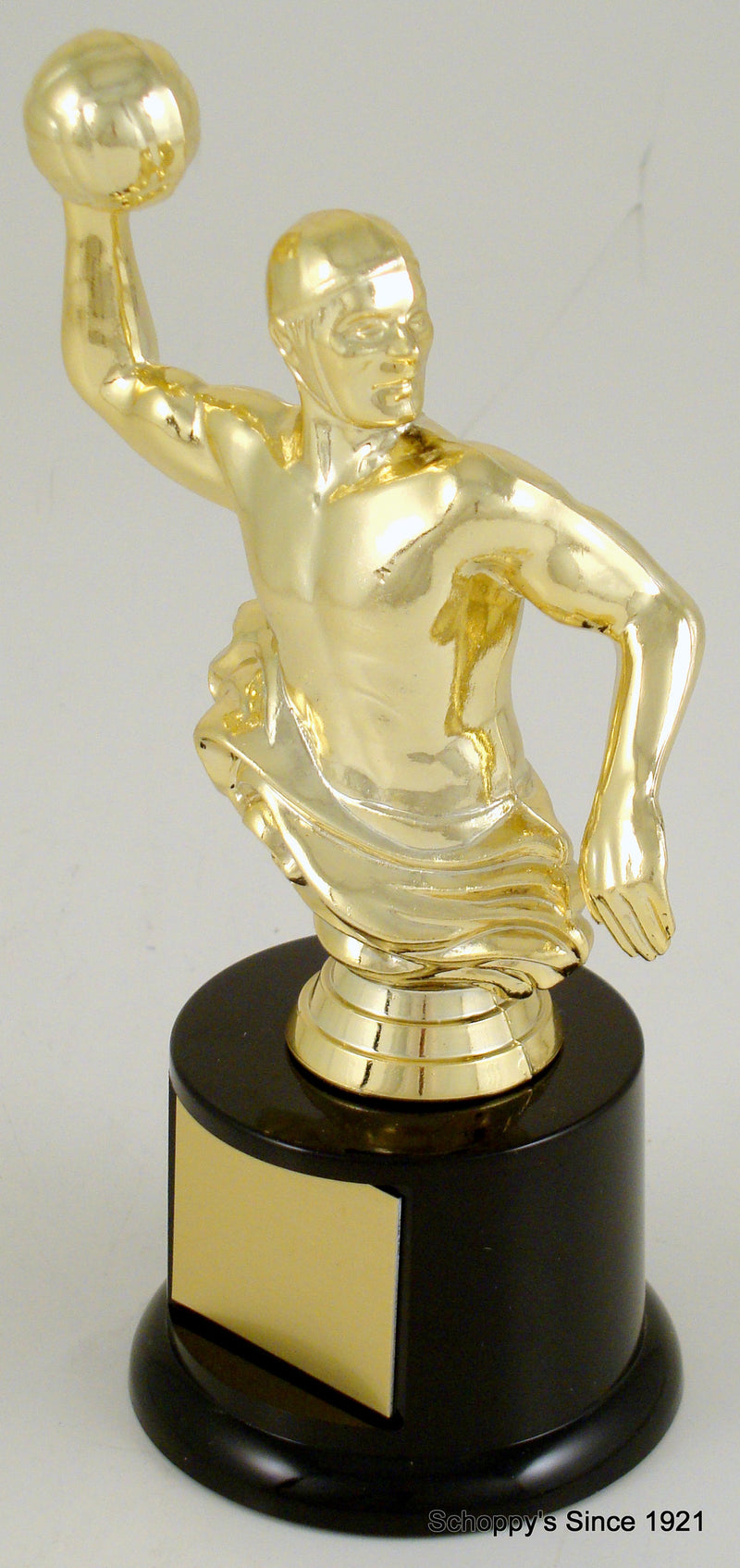 Water Polo Player Trophy On Black Round Base-Trophy-Schoppy&