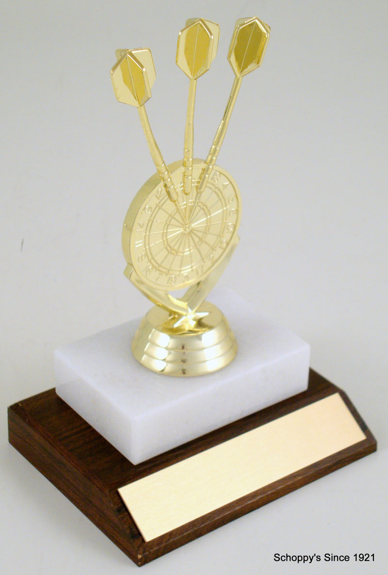 Darts Triple Bullseye Trophy On Wood And Marble Base-Trophy-Schoppy&