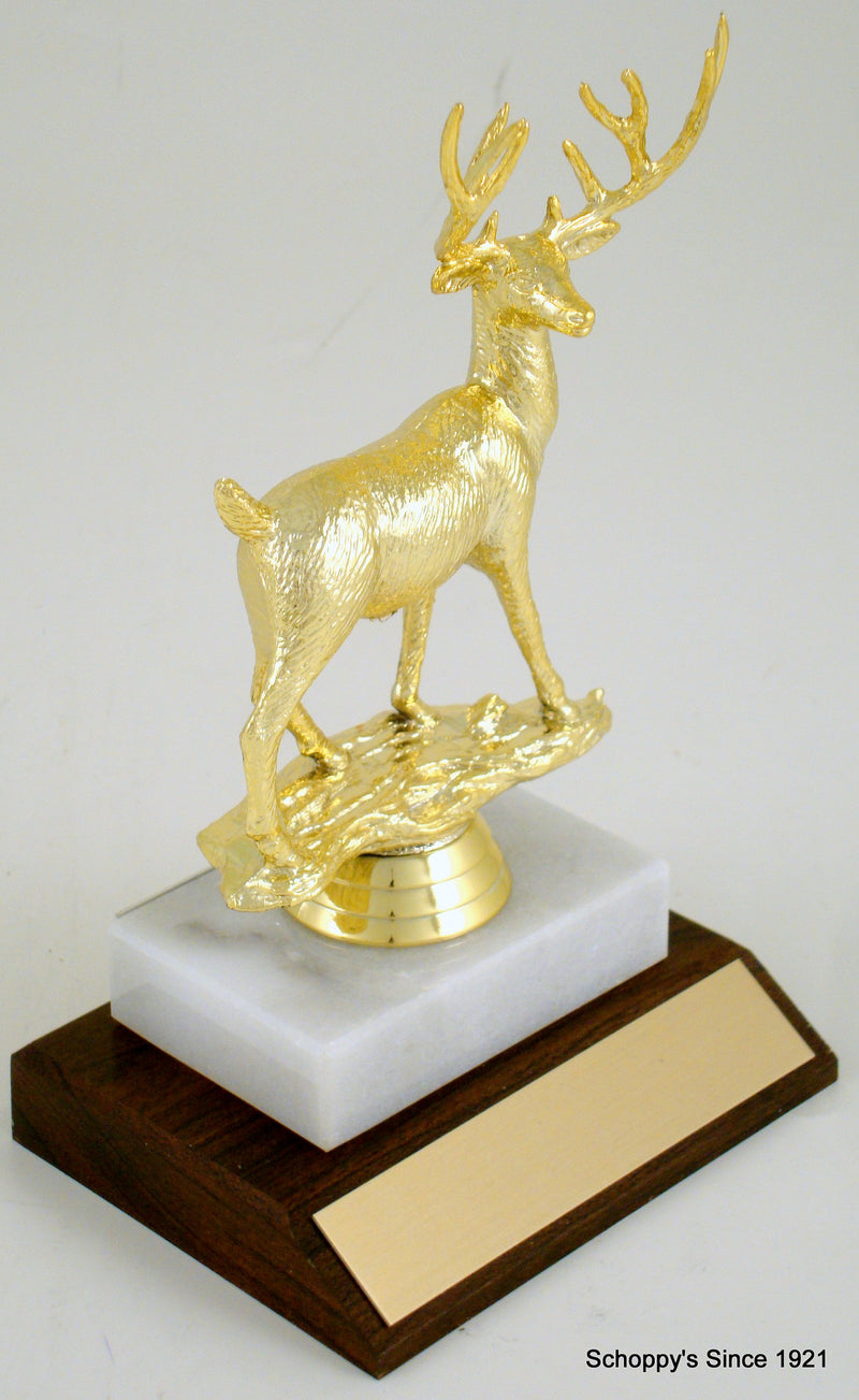 Deer Buck On Wood And Marble Base-Trophy-Schoppy&