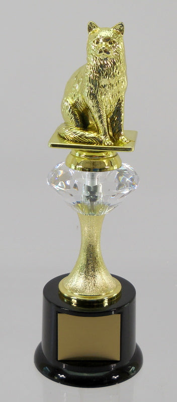Cat Figure Diamond Riser Trophy on Black Round Base-Trophy-Schoppy's Since 1921