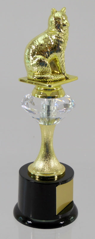 Cat Figure Diamond Riser Trophy on Black Round Base-Trophy-Schoppy&