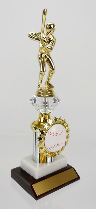 Baseball Batter Figure Trophy on Marble and Wood Base with Starred Logo Holder-Trophy-Schoppy&