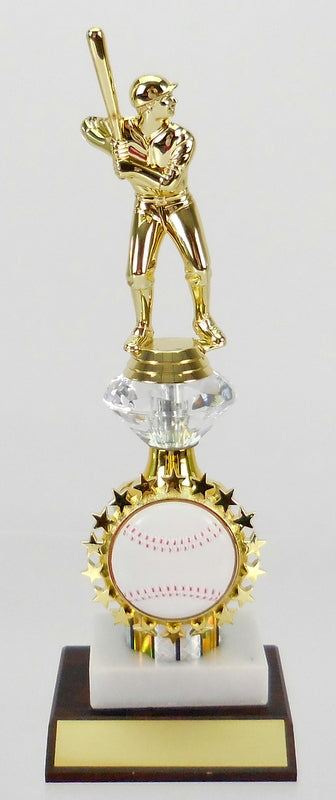 Baseball Batter Figure Trophy on Marble and Wood Base with Starred Logo Holder-Trophy-Schoppy's Since 1921