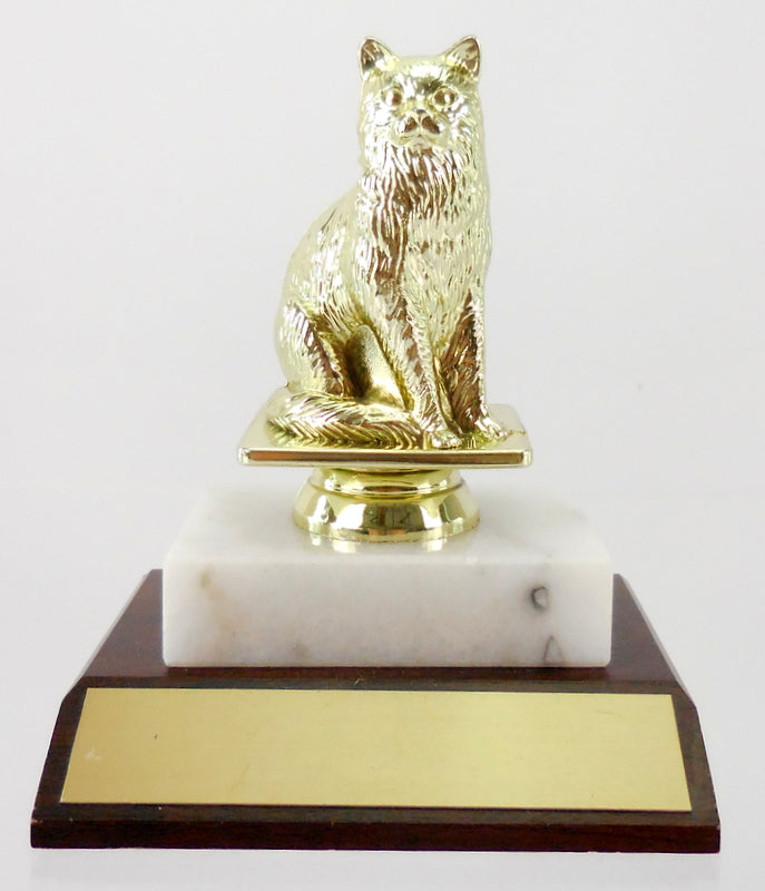 Cat Figure Trophy On Marble and Wood Base-Trophy-Schoppy&