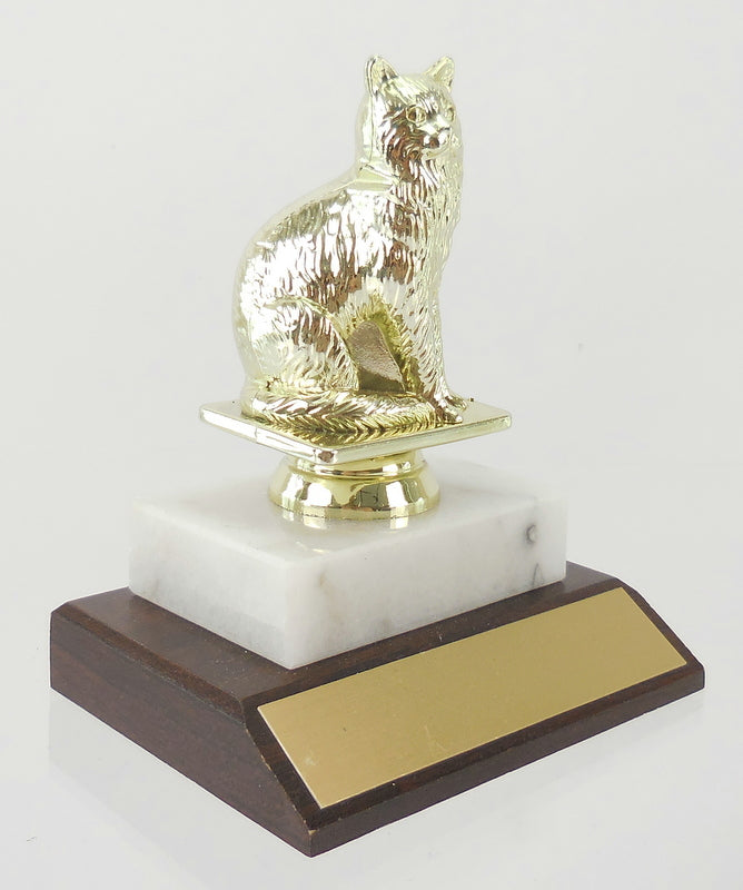 Cat Figure Trophy On Marble and Wood Base-Trophy-Schoppy&