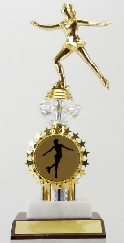 Ice Skating Figure Trophy On Marble & Wood Base With Starred Logo Holder-Trophy-Schoppy's Since 1921