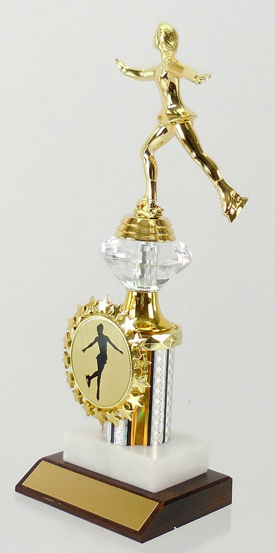 Ice Skating Figure Trophy On Marble & Wood Base With Starred Logo Holder-Trophy-Schoppy&