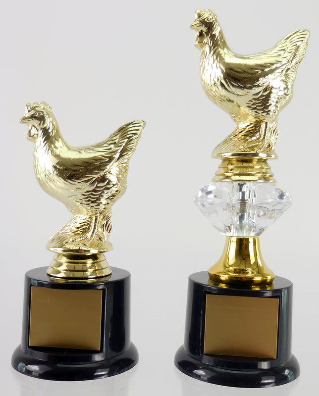 Chicken On Black Round Base with Diamond Riser Trophy-Trophy-Schoppy&