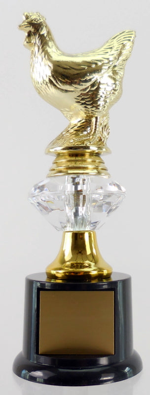 Chicken On Black Round Base with Diamond Riser Trophy-Trophy-Schoppy&
