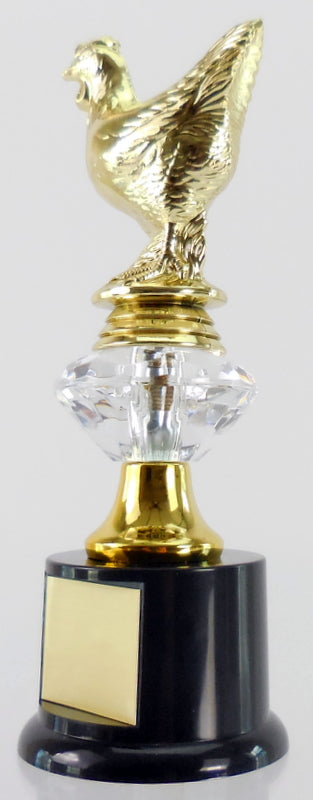 Chicken On Black Round Base with Diamond Riser Trophy-Trophy-Schoppy&