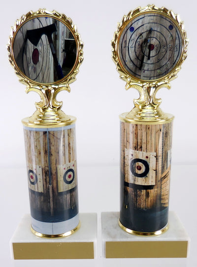 Axe Throwing Logo Trophy With Metal Roll Column On Marble-Trophy-Schoppy's Since 1921