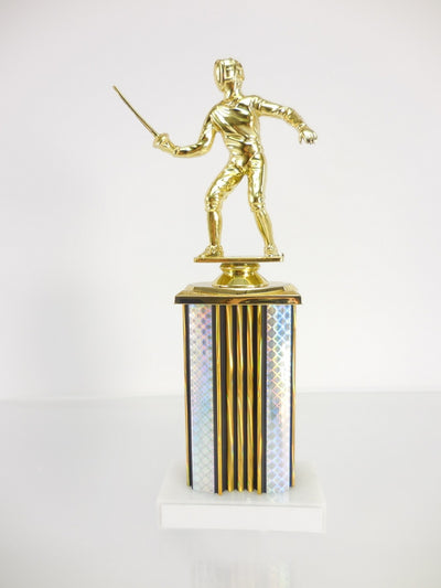Fencing Trophy With Rectangle Column on Marble Base-Trophies-Schoppy's Since 1921