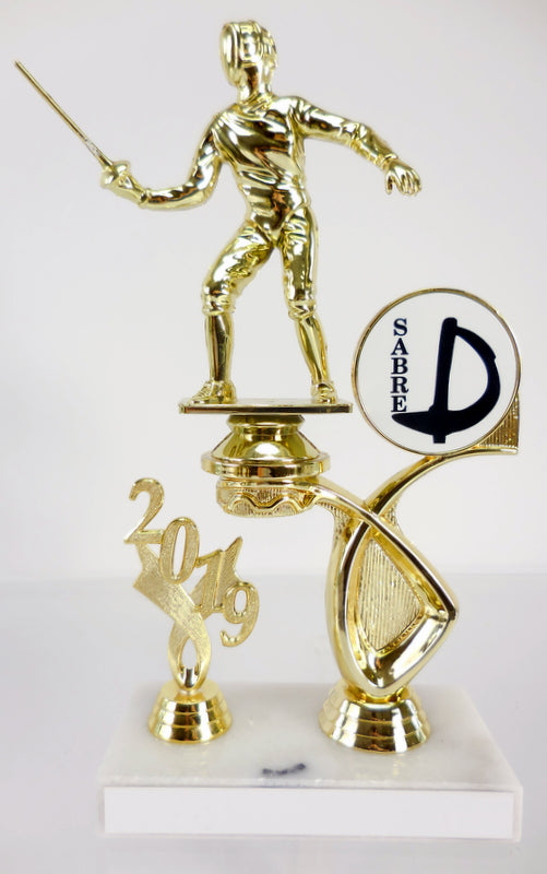 Offset Fencing Figure Trophy On Marble Base with Year-Trophy-Schoppy&