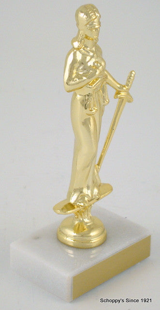 Justice Dye Cast Trophy on White Marble Base-Trophies-Schoppy&