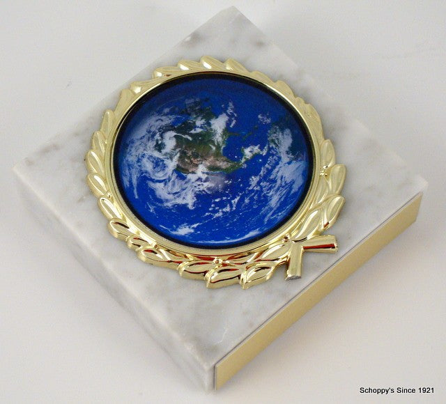 Earth Day Logo on White Marble Paperweight-Trophies-Schoppy&
