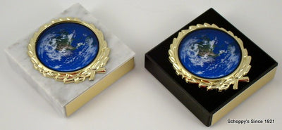 Earth Day Logo on White Marble Paperweight-Trophies-Schoppy's Since 1921