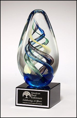 Egg - Shaped Glass Award on Black Glass Base-Paperweight-Schoppy&