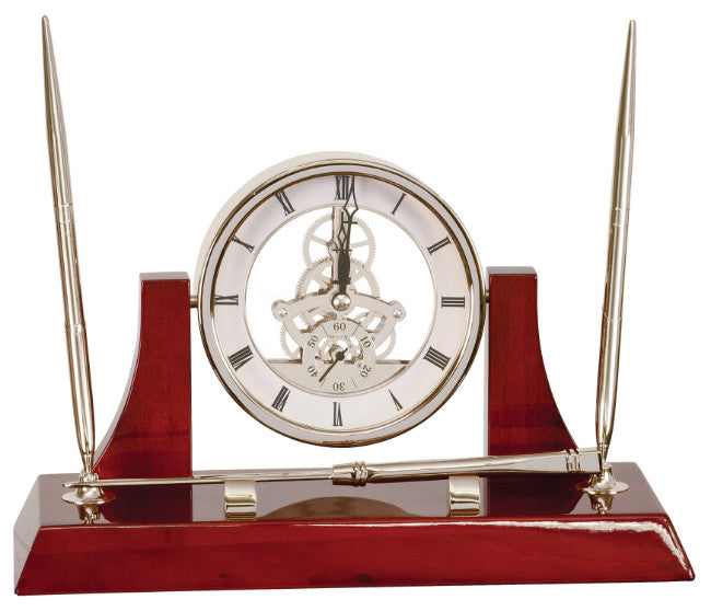 Executive Rosewood Piano Finish Clock with Double Pen & Letter Opener-Clock-Schoppy&