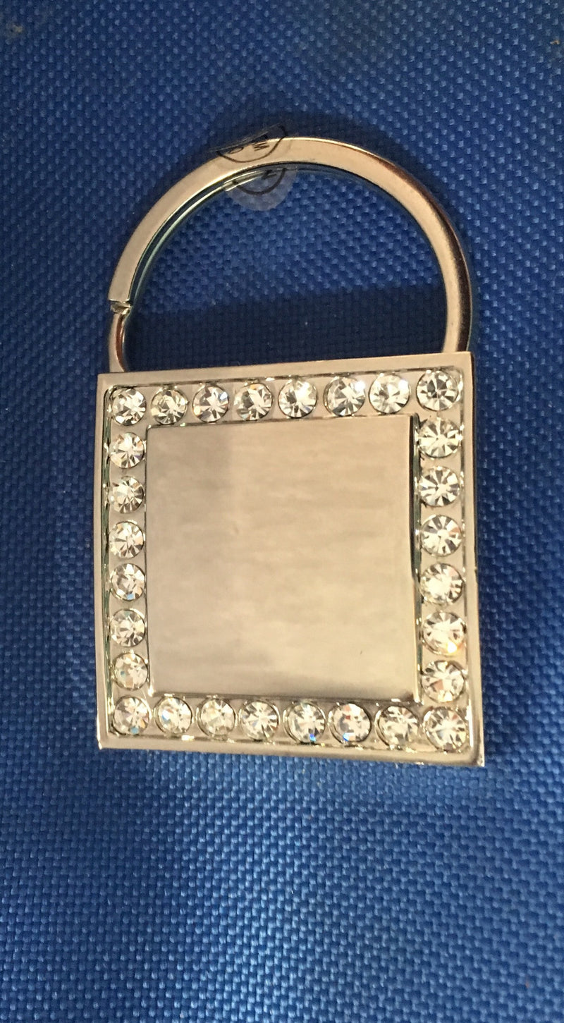 Rhinestone Bordered Square Key Chain with Pageant Crown-Key Chain-Schoppy&