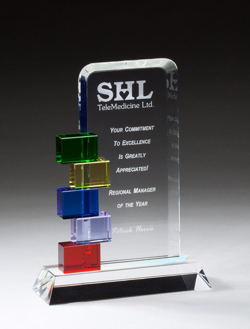 Glass Award with Multi-Colored Accents-Glass & Crystal Award-Schoppy&