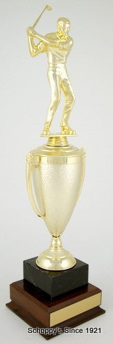 Golf Cup Trophy on Black Marble and Wood Base-Trophies-Schoppy&