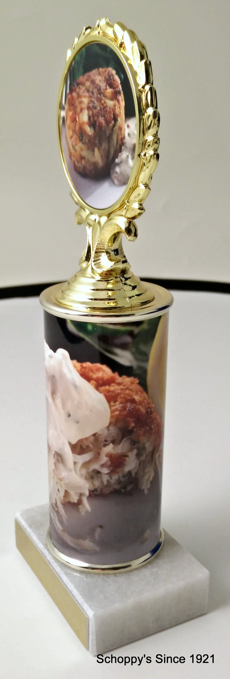 Crab Cake Custom Column Trophy With Logo-Trophy-Schoppy&