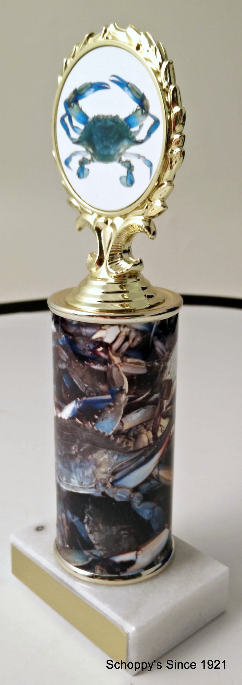 Blue Crab Custom Column Trophy With Logo-Trophy-Schoppy&