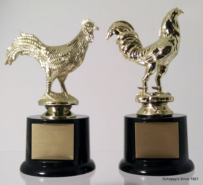Fighting Rooster Trophy On Black Round Base-Trophy-Schoppy&