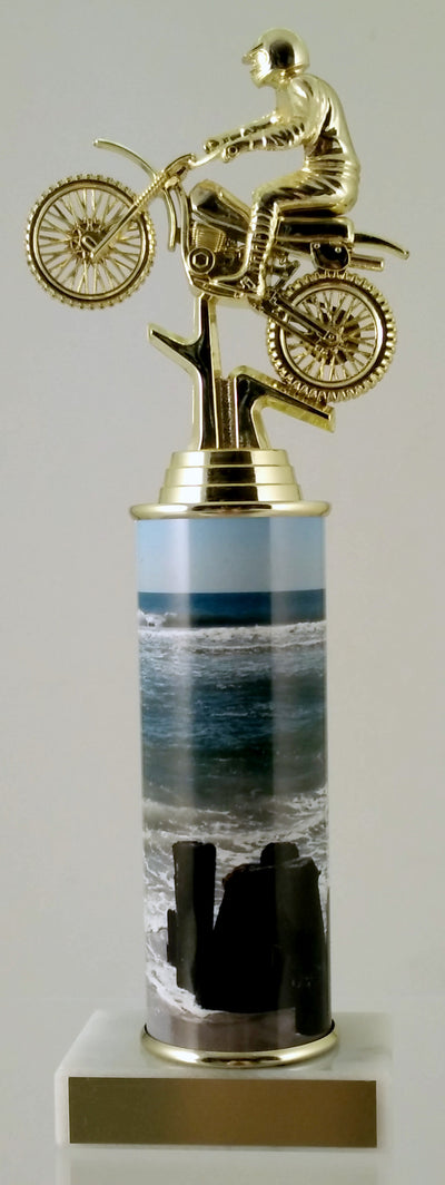 Dirt Bike Trophy With Beach Metal Column On Marble-Trophy-Schoppy's Since 1921