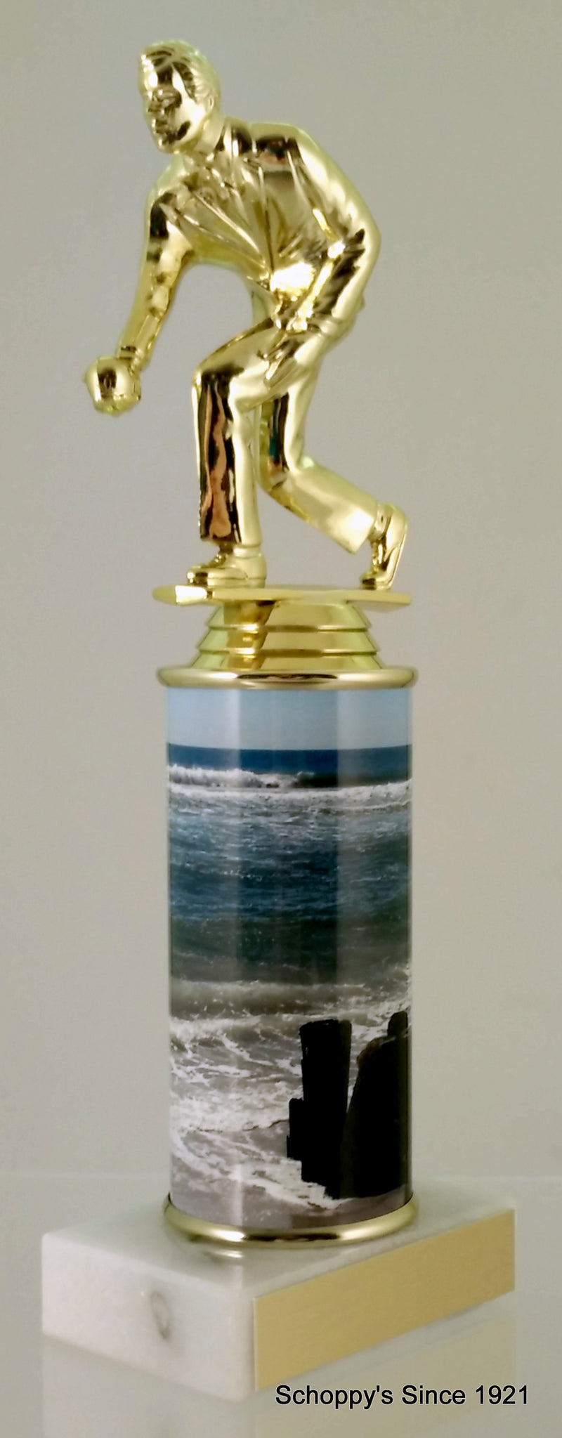 Bocce Ball Trophy With Beach Metal Column On Marble-Trophy-Schoppy&