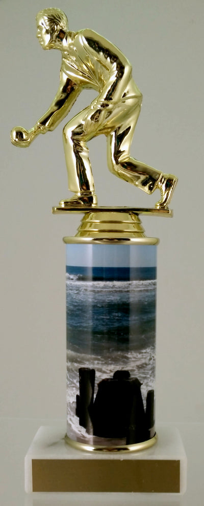 Bocce Ball Trophy With Beach Metal Column On Marble-Trophy-Schoppy's Since 1921