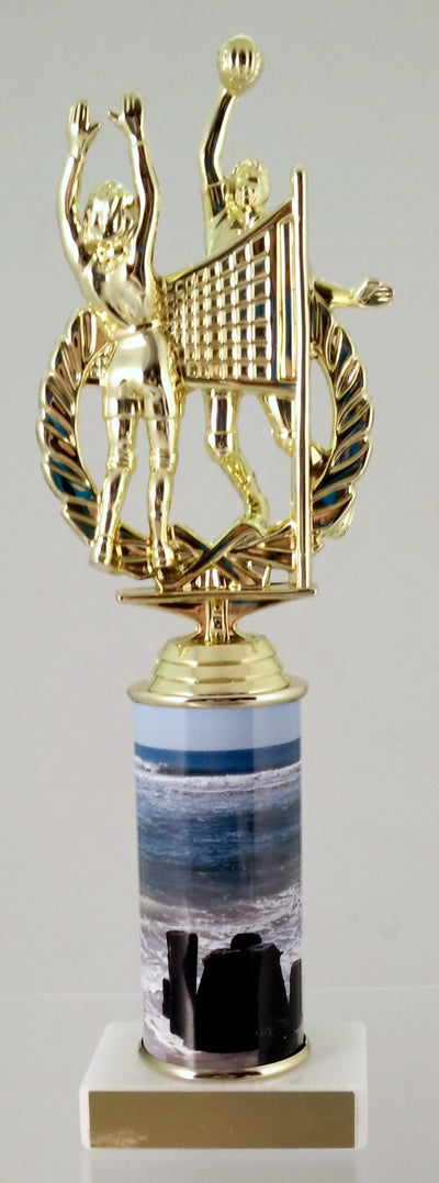 Volleyball Wreath Trophy With Beach Metal Column On Marble-Trophy-Schoppy's Since 1921
