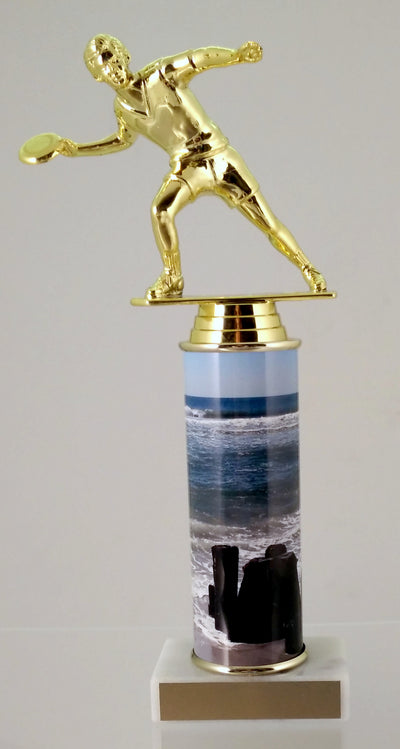 Frisbee Trophy With Beach Metal Column On Marble-Trophy-Schoppy's Since 1921