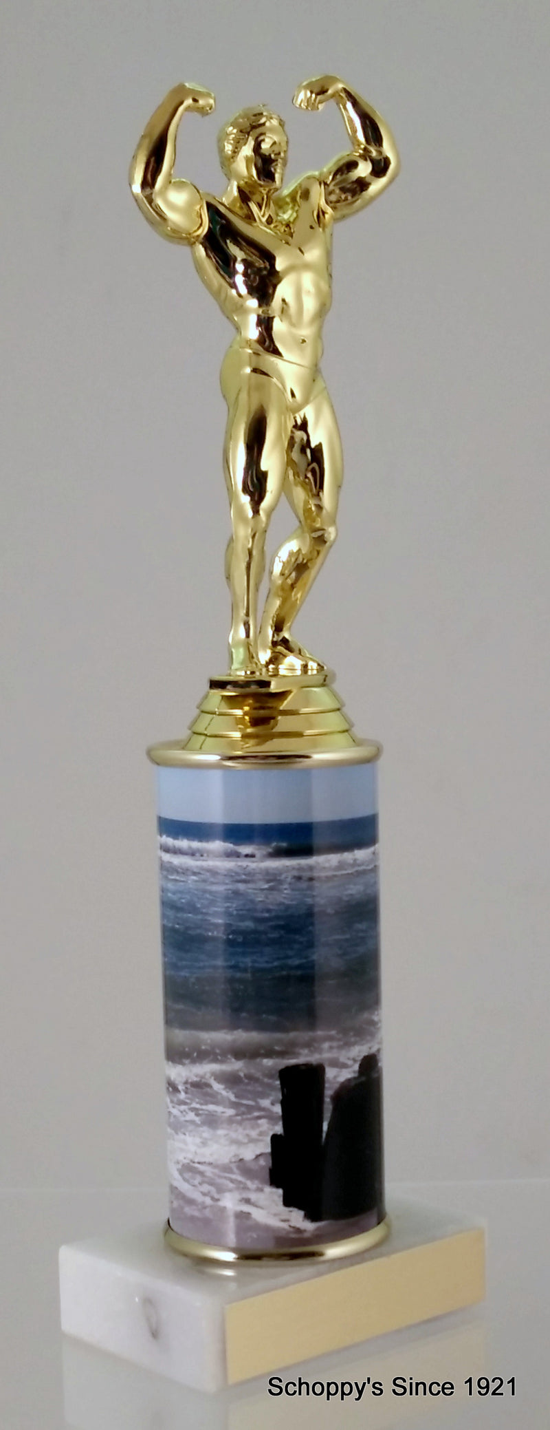 Body Builder Trophy With Beach Metal Column On Marble-Trophy-Schoppy&