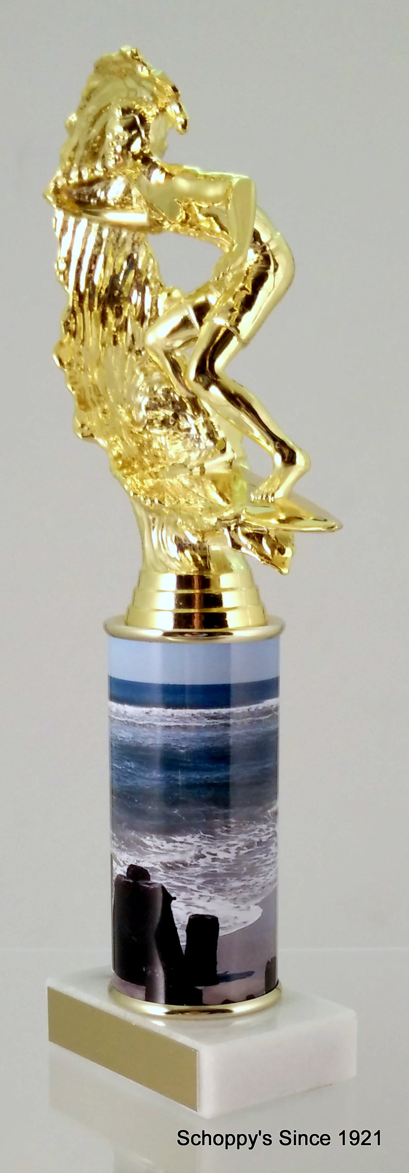 Surfer Trophy With Beach Metal Column On Marble-Trophy-Schoppy&