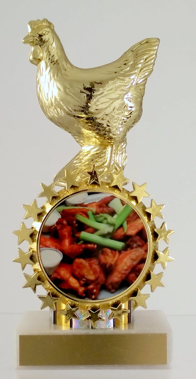 Hot Wing Chicken Figure Column Trophy With Logo-Trophy-Schoppy's Since 1921
