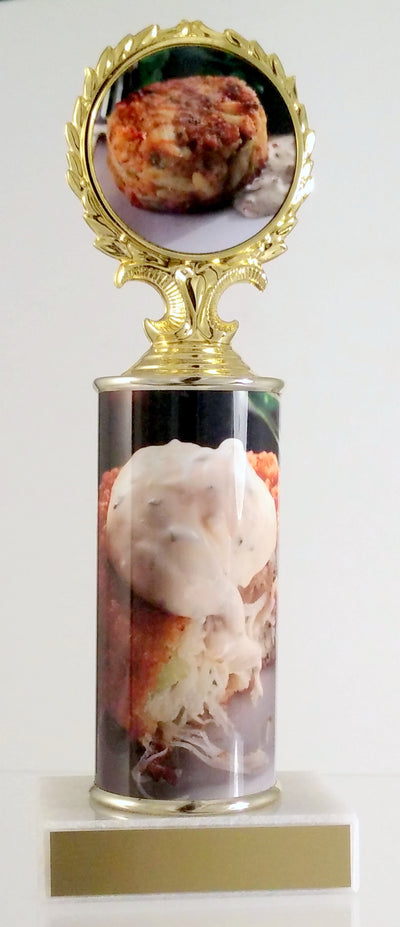 Crab Cake Custom Column Trophy With Logo-Trophy-Schoppy's Since 1921