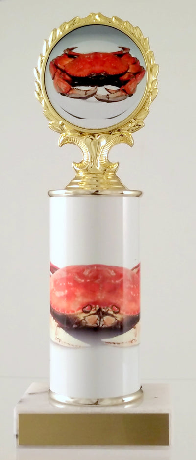 Dungeness Crab Custom Column Trophy With Logo-Trophy-Schoppy's Since 1921