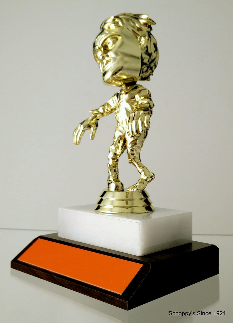 Walking Zombie Halloween Trophy On Flat Marble And Wood Slant-Trophy-Schoppy&