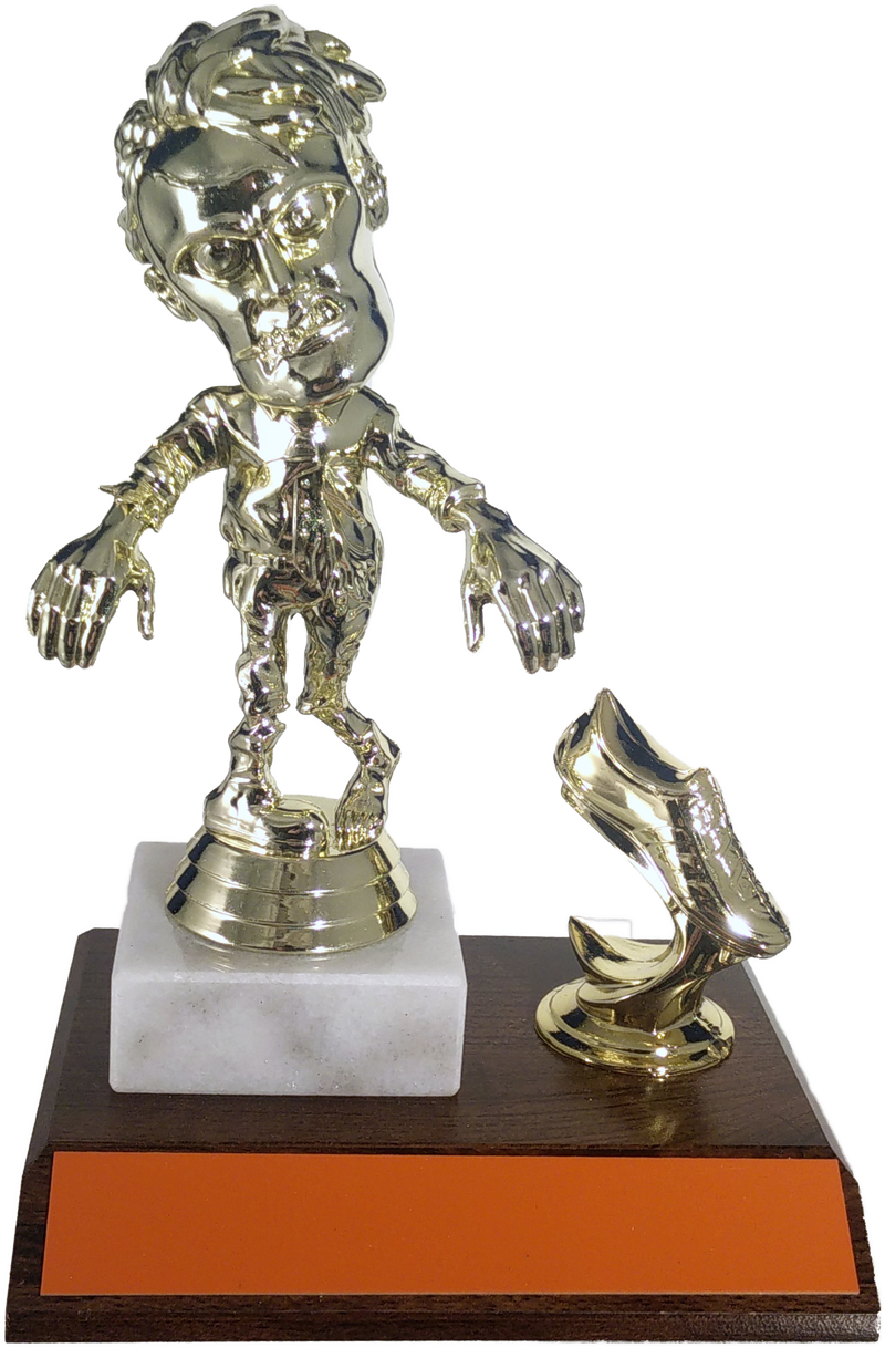 Walking Zombie Halloween Trophy With Foot On Flat Marble And Wood-Trophy-Schoppy&
