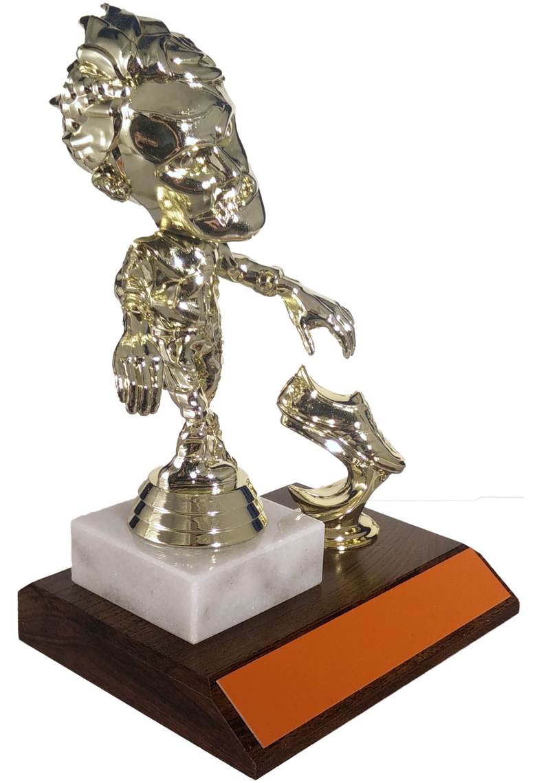 Walking Zombie Halloween Trophy With Foot On Flat Marble And Wood-Trophy-Schoppy&