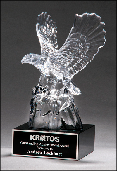 Carved Glass Crystal Eagle On Black Crystal Base-Glass & Crystal Award-Schoppy's Since 1921