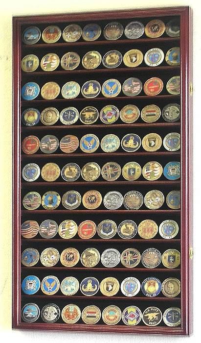Large Military Challenge Coin Display Case Cabinet - Cherry-Display Case-Schoppy&