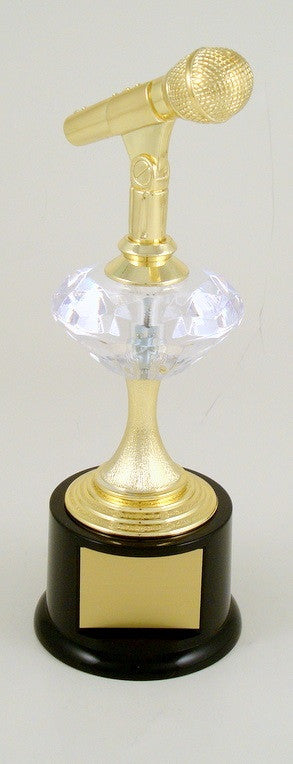 Microphone on Diamond Riser Trophy with Black Round Base-Trophy-Schoppy&