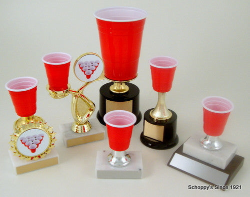 Mini Beer Pong Trophy with Logo in Starred Ring-Trophies-Schoppy&