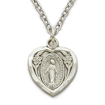 Miraculous Medal Heart Sterling Silver-Religious Medallion-Schoppy's Since 1921